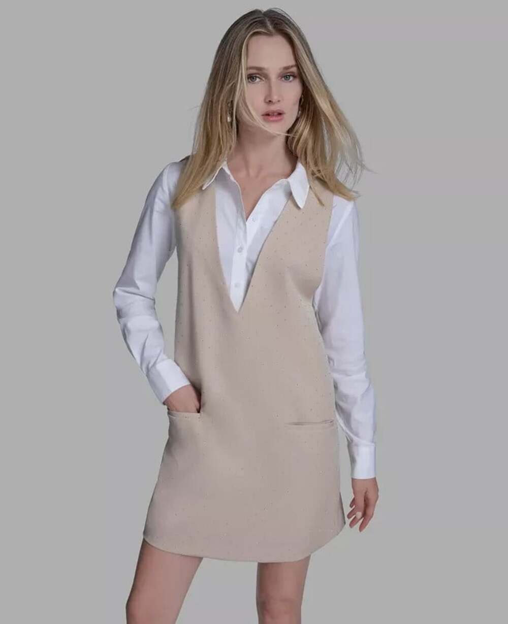 NEW BCBG Women's 12 Long Sleeve Twofer Vest Shirt Dress • Reg Price $149